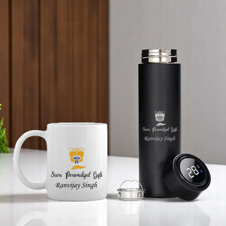 Corporate Gift Set - Black Temperature Bottle & Mug With Company Logo