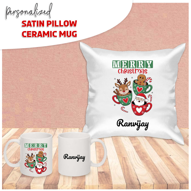 Custom Cushion & Ceramic Mug with Name & Christmas Design