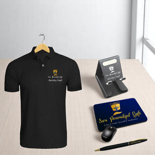 Executive Combo Set - Slim Pen, Metal Mobile Stand, Mouse Pad & Custom Polo T-Shirt.