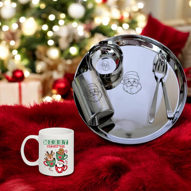 SAVRI Christmas Gift Hamper - Stainless Steel Meal Set & Ceramic Mug
