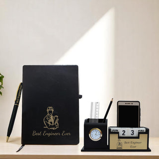 Combo Gifts – Pen Stand, Slim Pen & Diary with 'Best Engineer Ever' Engraved