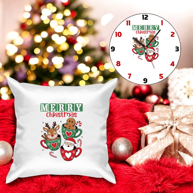 Satin Cushion & Wall Clock christmas combo