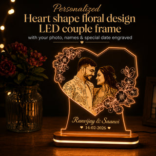 Personalized Heart LED Photo Lamp 6x8 Inch – Customized Engraved Acrylic Night Light for Couples
