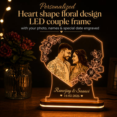 Personalized Heart LED Photo Lamp 6x8 Inch – Customized Engraved Acrylic Night Light for Couples