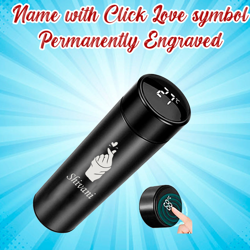 Stainless Steel Water Bottle with Click Love Symbol & Your Name Engraved.