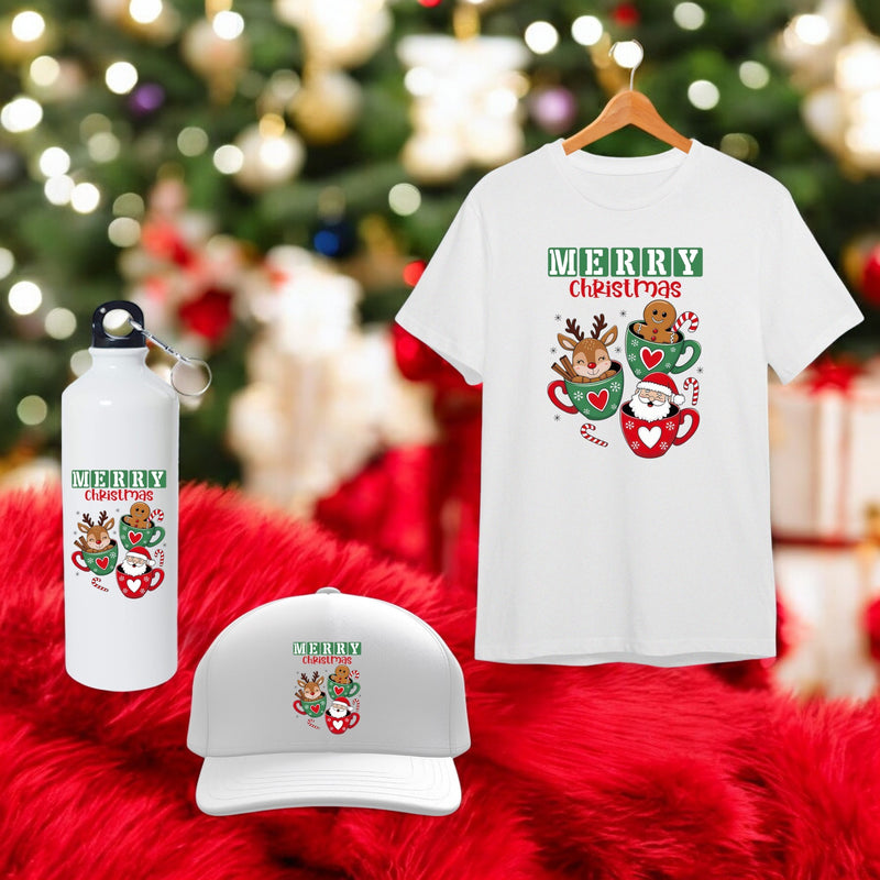 Christmas Gift Hamper - T-Shirt, White Cap &  Bottle