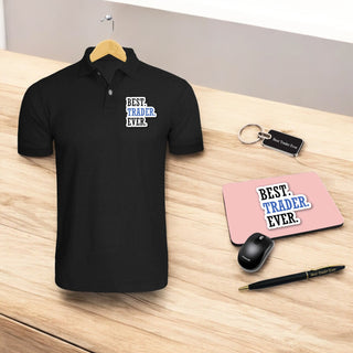Trader Gift Set – Pen & Keychain, Mouse Pad & Black T-Shirt with BEST Trader EVER Quote Printed.