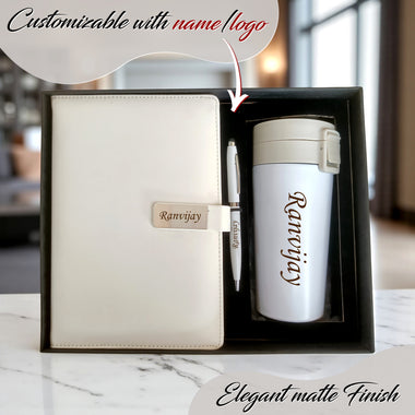 Customized 3 in 1 Corporate Gift Set which includes Diary, Tumbler & Metal Pen.