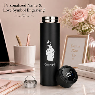 Stainless Steel Water Bottle with Click Love Symbol & Your Name Engraved.