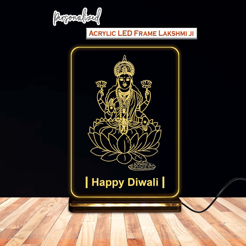 Lakshmi Ji Acrylic LED Frame – 6x8 Inch Wooden Base for Diwali & Home Décor