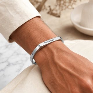 Customized Stainless Steel Kada Bracelet - Engraved Name Armlet for Men & Women.