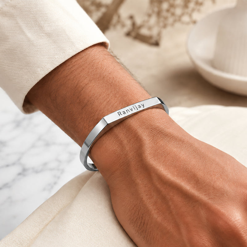 Customized Stainless Steel Kada Bracelet - Engraved Name Armlet for Men & Women.