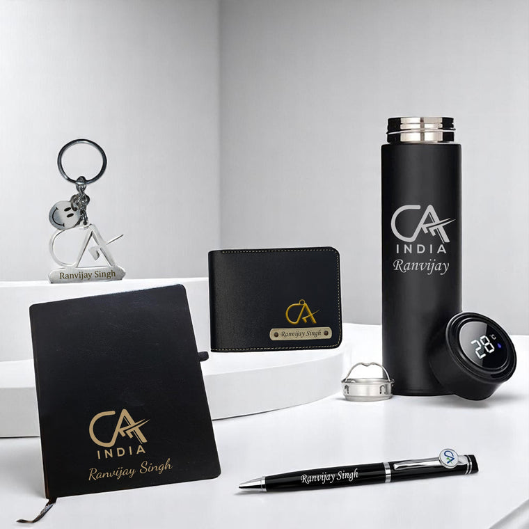 CA Gift Set: Keychain, Water Bottle, Pen, Wallet & Diary.
