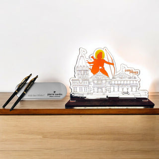 Housewarming Gift Set- Couple Pen Set & LED Acrylic Ram Mandir Miniature
