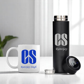 CS Drinkware Combo: Black Bottle & Theme Mug.