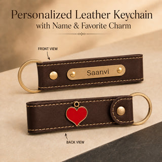 Customized Leather Keychain with Name & Charm | Personalized Keychain with Hook for Bike, Car & Home Keys