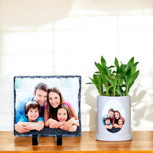 Housewarming Gift Combo Set- Custom Stone Frame & Plant Pot