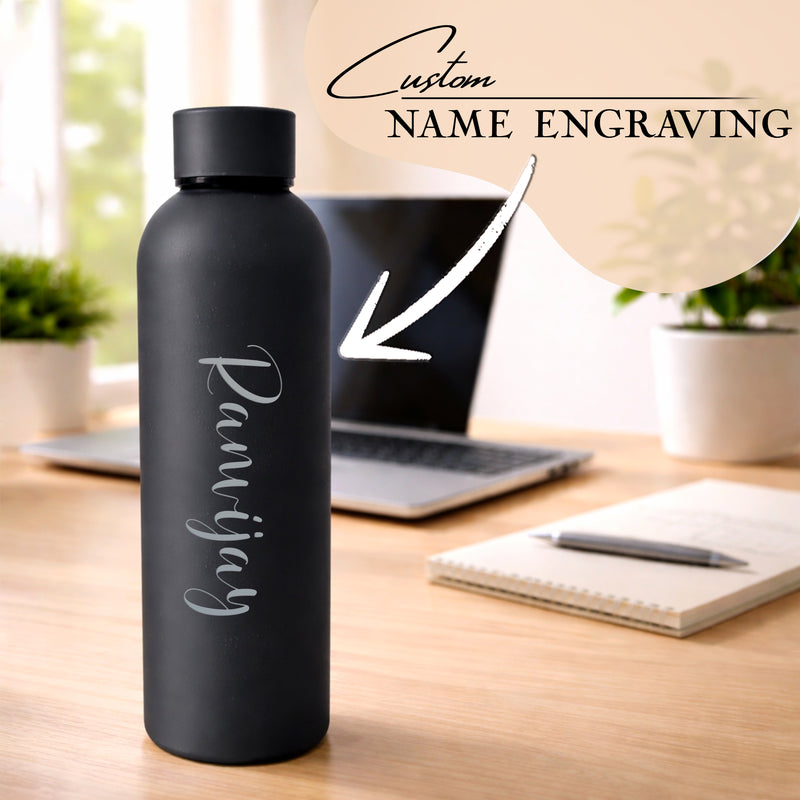 Customized 500ml Stainless Steel Water Bottle – Customized Name Engraved Rubber Finish Insulated Flask
