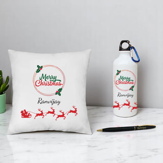 Customized Bottle, Satin Cushion & Pen Engraved