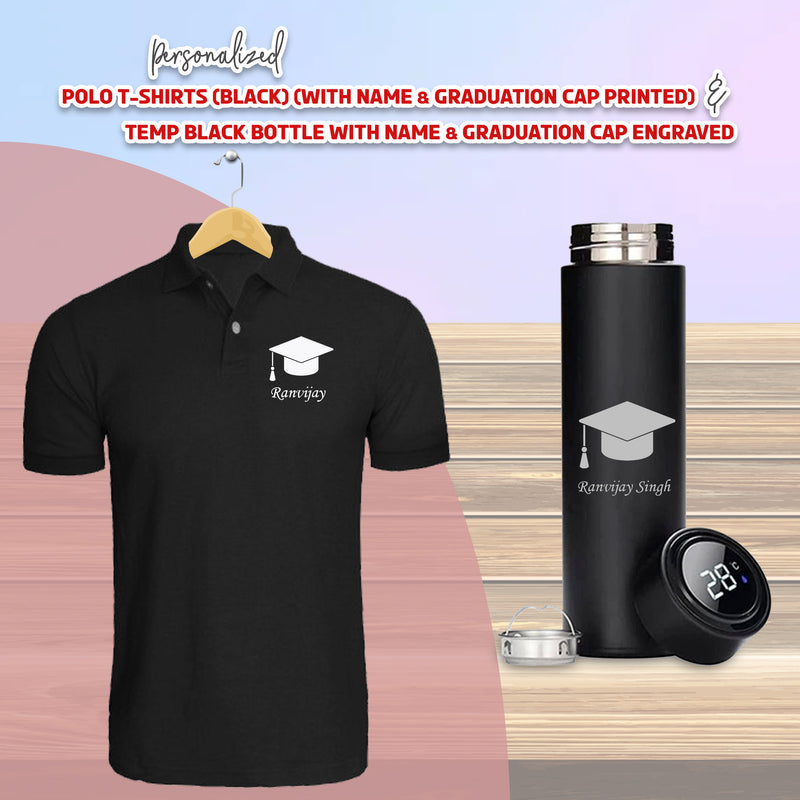 Graduation Combo - Custom Temp Bottle & Black Polo T-Shirt with Name