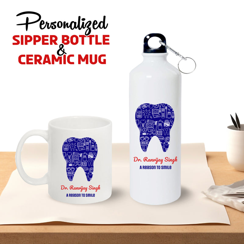 Doctor Gift Set –Custom Name Water Bottle & Ceramic Mug with Doctor Themed Design.