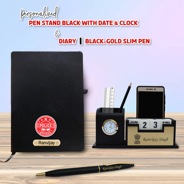 Customized Officer Gift Set: Pen, A5 Diary & Pen Stand.