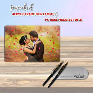 Personalized Rakshabandhan Gift Combo -  Pen Set of 2 with Name, 8x12 Acrylic Photo Frame (3MM)