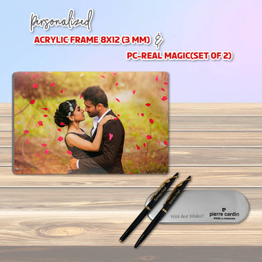 Personalized Rakshabandhan Gift Combo -  Pen Set of 2 with Name, 8x12 Acrylic Photo Frame (3MM)