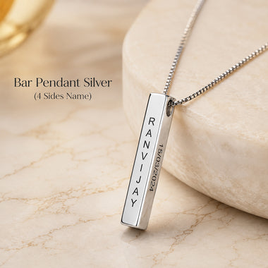 Personalized Bar Pendant Silver (Name on all 4 Sides)