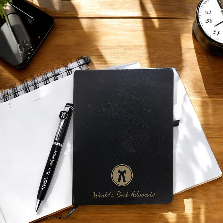 Advocate Desk Set: Pen & A5 Black Diary with Engraved Logo