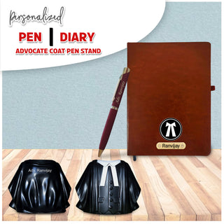 Customized Advocate Desk Set - Coat Pen Stand, Pen & A5 Diary.