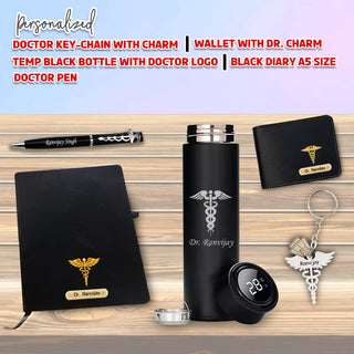 Customized Doctor's Gift Set: Custom Keychain, Bottle, Pen, Wallet & Diary