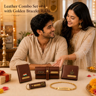 Customized Rakhi Gift for Men | Customized Men's Gift Combo Set 4 Pcs with Name Engraving & Golden Chain Rakhi