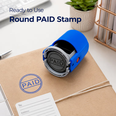 PAID Round Pre-Inked Stamp | Ready-to-Use Blue Ink Office Seal for Documents & Accounts