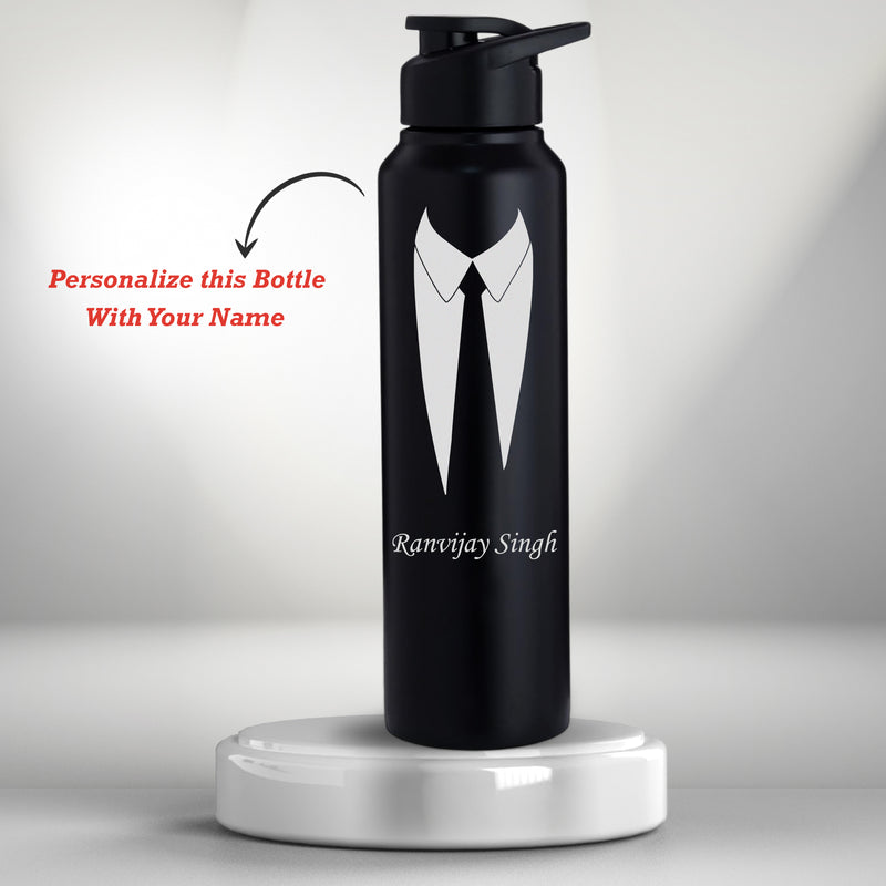 Water Bottle for Men With Name & Suit Design Engraved.