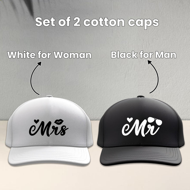 Mr. & Mrs. Couple Caps (Pack of 2) – Wedding & Honeymoon Couple Hats.