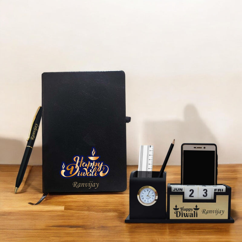 Diwali Combo Gifts - Pen , Pen Stand with Leather Diary