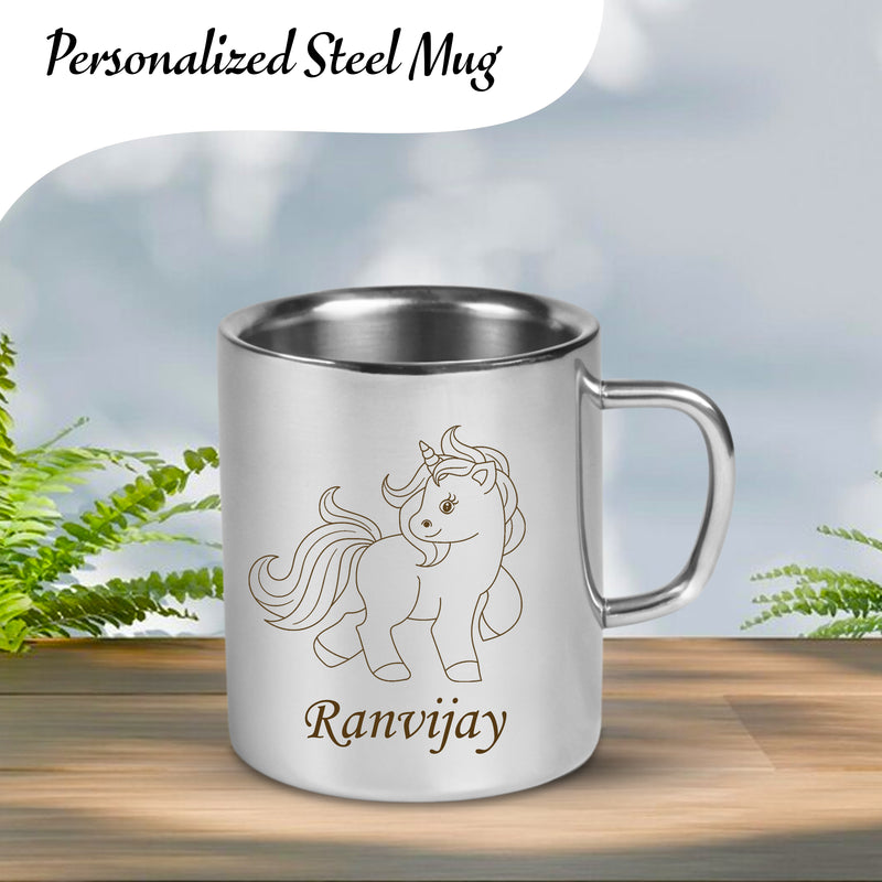 Personalized Stainless Steel Mug for Kids – Cartoon Character and Name Engraved