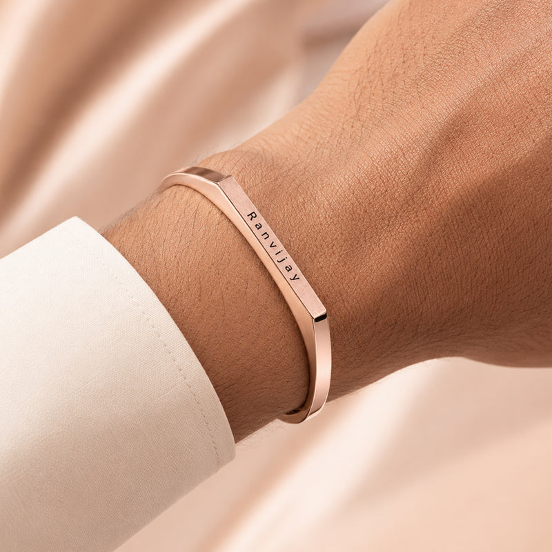 Customized Stainless Steel Kada Bracelet - Engraved Name Armlet for Men & Women.