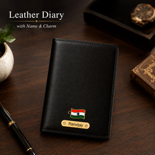 Customized Leather A5 Journal Diary with Name & Charm Engraved.