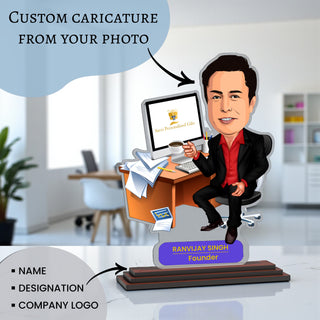 Personalized Photo Caricature for Boss – Custom Name Caricature Standee