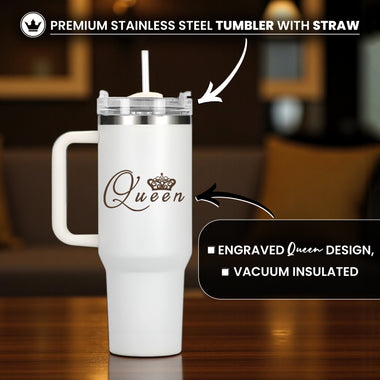 Stainless Steel Insulated 1200 ML Tumbler with Queen Design Engraved.