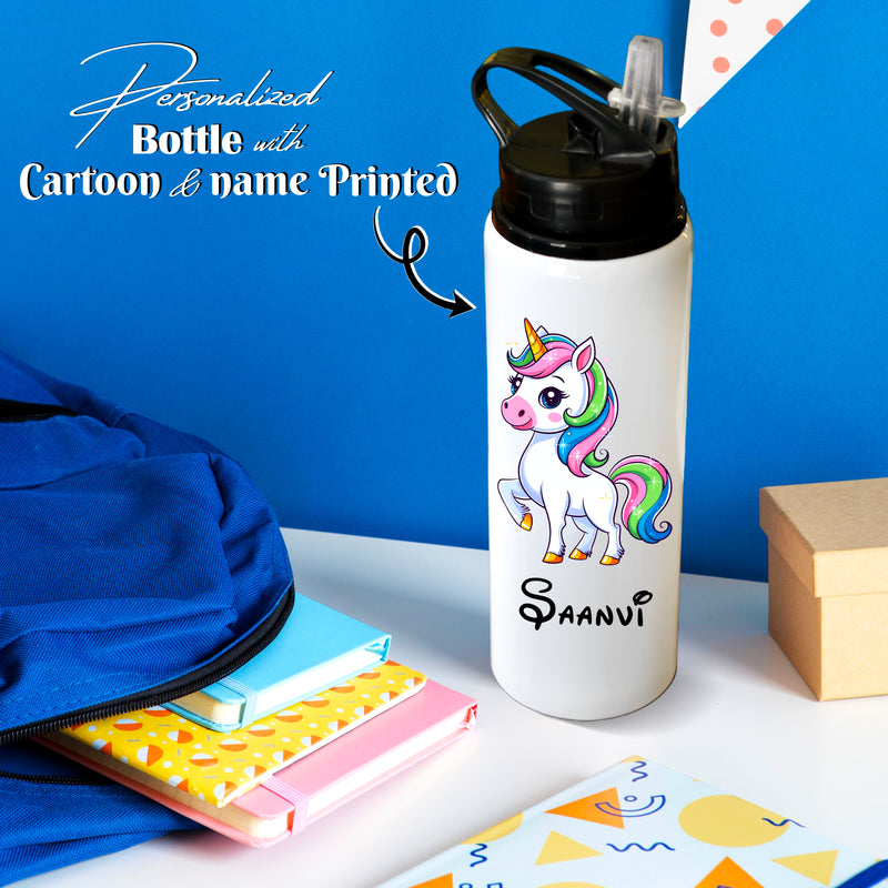 Customized Name & Cartoon Printed Aluminium Sipper Bottle for Kids .