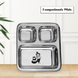 Stainless Steel Compartment Plate With Cartoon Character Design for Boys & Girls