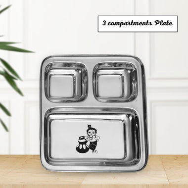 Stainless Steel Compartment Plate With Cartoon Character Design for Boys & Girls