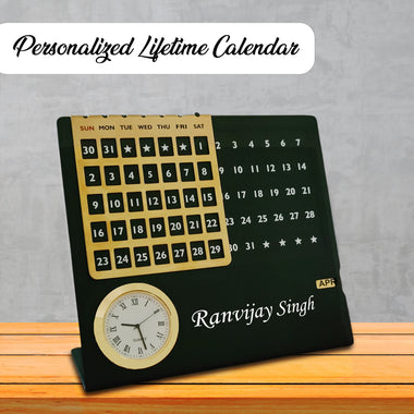Personalized Steel Infinity Desk Calendar with Clock – Name & Logo Engraved