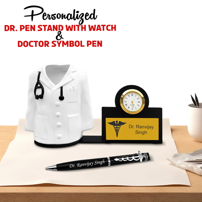 Customized Doctor Coat Pen Stand with Engraved Name & Doctor-Themed Pen