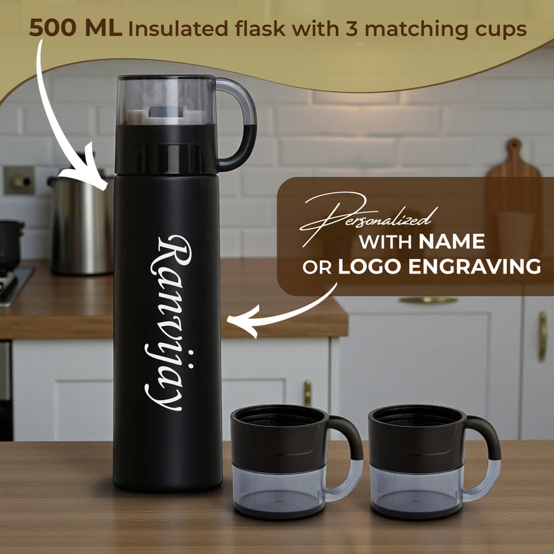 Customized Insulated Flask 3 Cup Set (500 ml) | Name & Company Logo Engraved