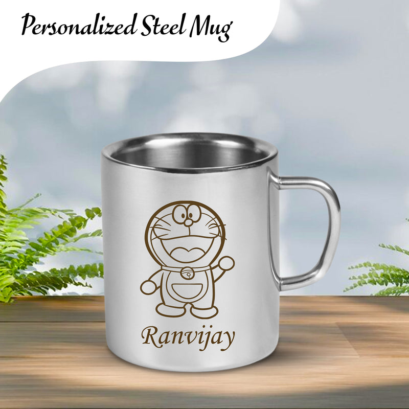 Personalized Stainless Steel Mug for Kids – Cartoon Character and Name Engraved