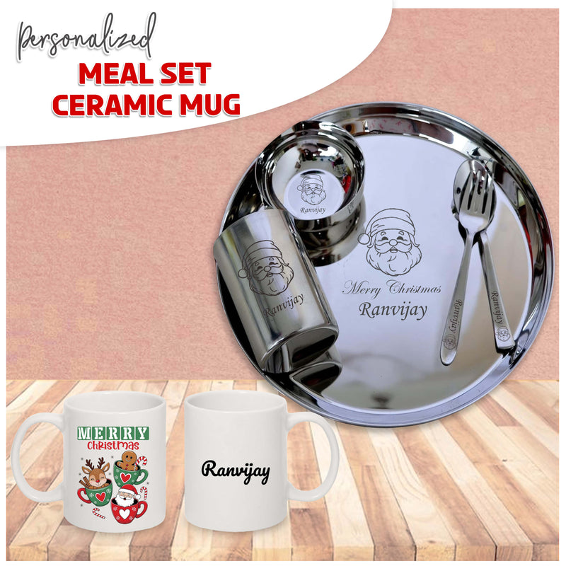 Christmas Gift Combo - Personalized Meal Set & Mug with Christmas Design.